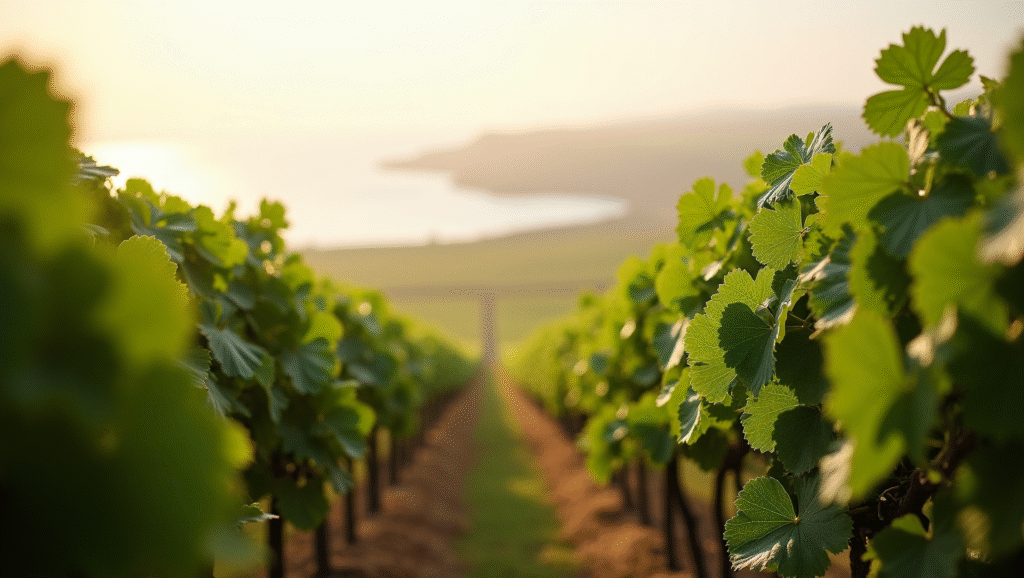 Viñedos de albariño junto en la Ría de Arousa